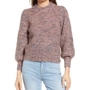 Madewell Eaton Space Dye Puff Sleeve Sweater Marled Plum Sz Medium Winter Preppy